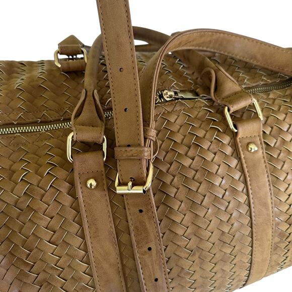 Madison West Tan Woven Satchel Shoulder Bag Chain Strap Travel Carry On NWOT - Picture 10 of 16